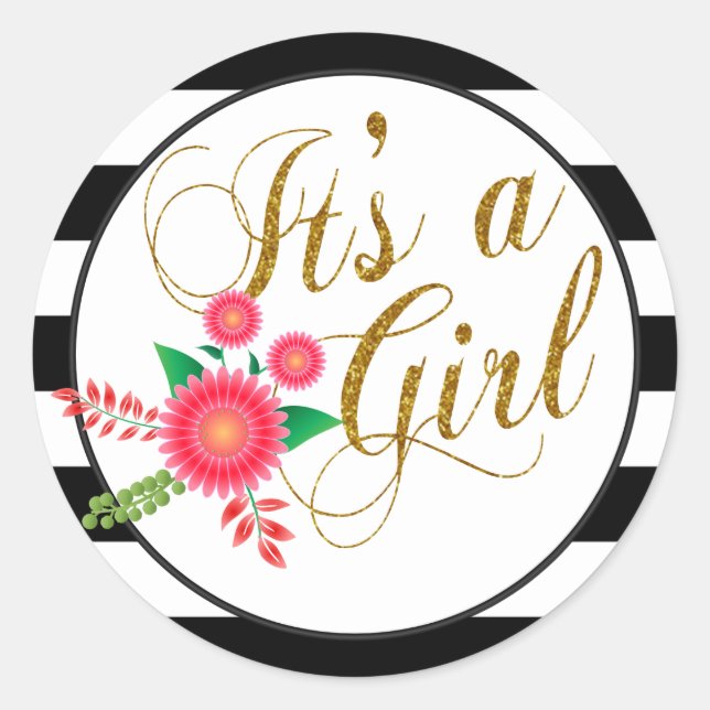 Adesivo Bandas brancas e pretas elegantes com floreal rosa (Frente)