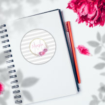 Bandas de Cinza Rosa Monograma Floral Elegante