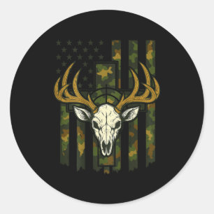 Adesivo Bandeira Americana Camuflada Crânio de Alce Caça d