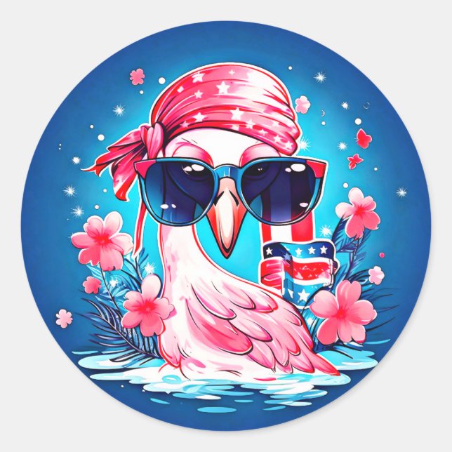 Adesivo Bandeira Americana com Flamingo Cartoon-69681 (Frente)
