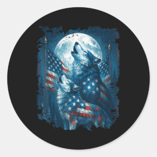 Adesivo Bandeira Americana de 4 de Julho Lobo Uivando Lua