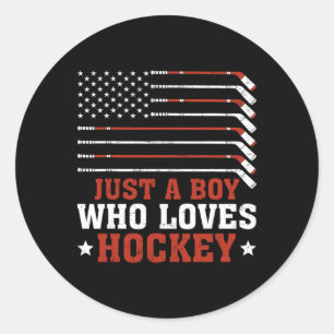 Adesivo Bandeira Americana Menino Amante de Hockey Apenas