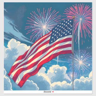 Adesivo Bandeira Americana Patriótica com Fireworks - 4 de