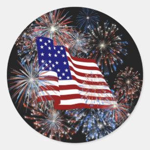 Adesivo Bandeira americana patriótica e fogos-de-artifíc
