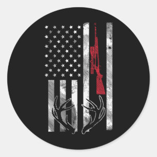 Adesivo Bandeira Americana Rifle Antler Vintage Deer Hunti