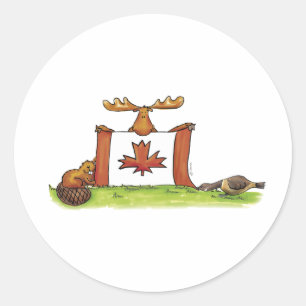 Adesivo Bandeira canadense com alces, castor e ganso