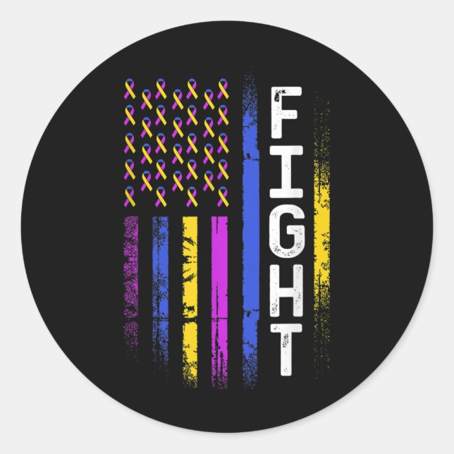 Adesivo Bandeira Cancer Púrpura Amarela Azul Fita Awar (Frente)