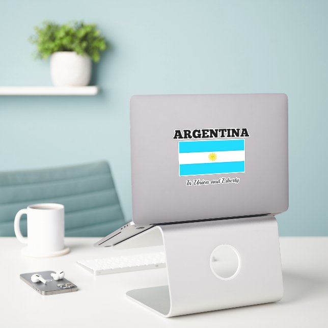 Adesivo Bandeira da Argentina, rotulada com lema (Laptop na mesa)