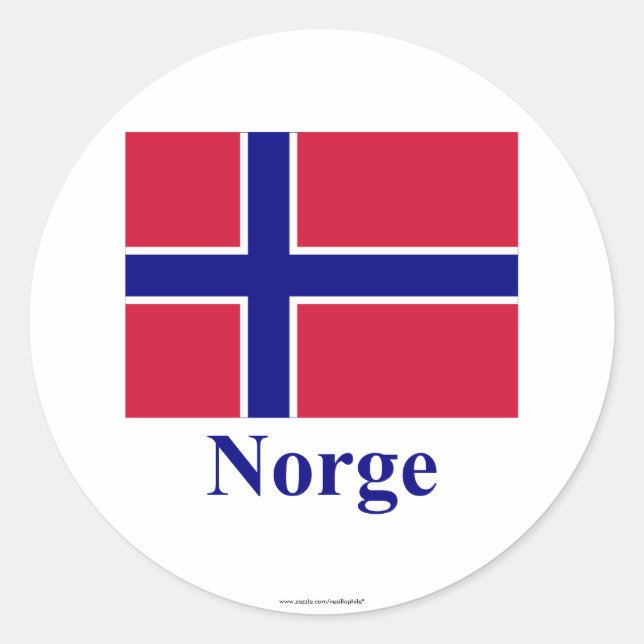 Adesivo Bandeira da Noruega com nome em norueguês (Frente)