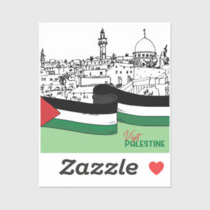 Adesivo Bandeira da Palestina e casas antigas feitas à mão