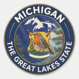 Adesivo 🌊 Bandeira de Michigan e Tordo Americano Grandes