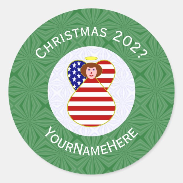 Adesivo Bandeira de Natal do Anjo Vermelho EUA Personaliza (Frente)