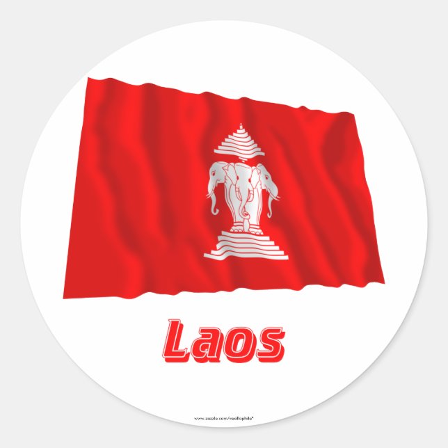 Adesivo Bandeira de ondulação de Laos com nome (1952-1975) (Frente)