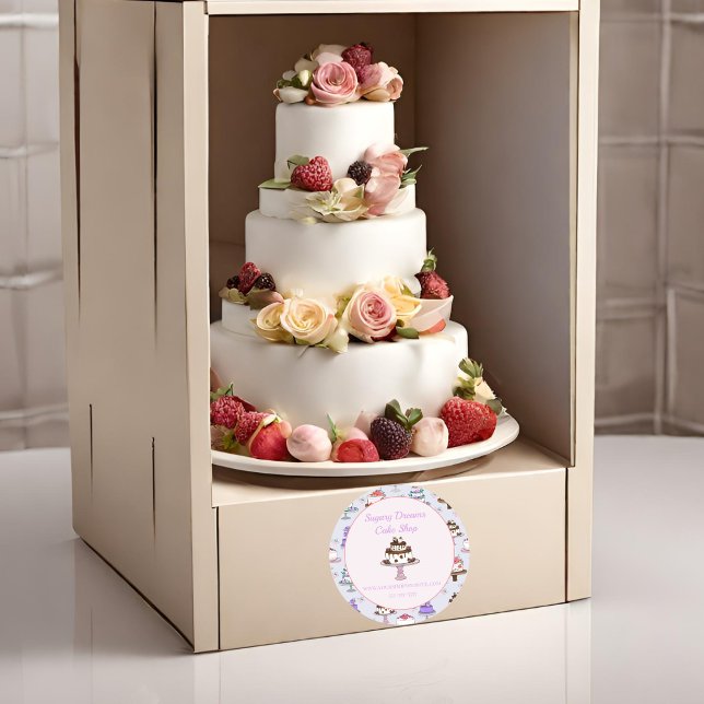 Adesivo Bandeira de Padrões de Bolo Clássico de Casamento  (A Floral Wedding Cake Bakery Sticker for your home baker needs. )