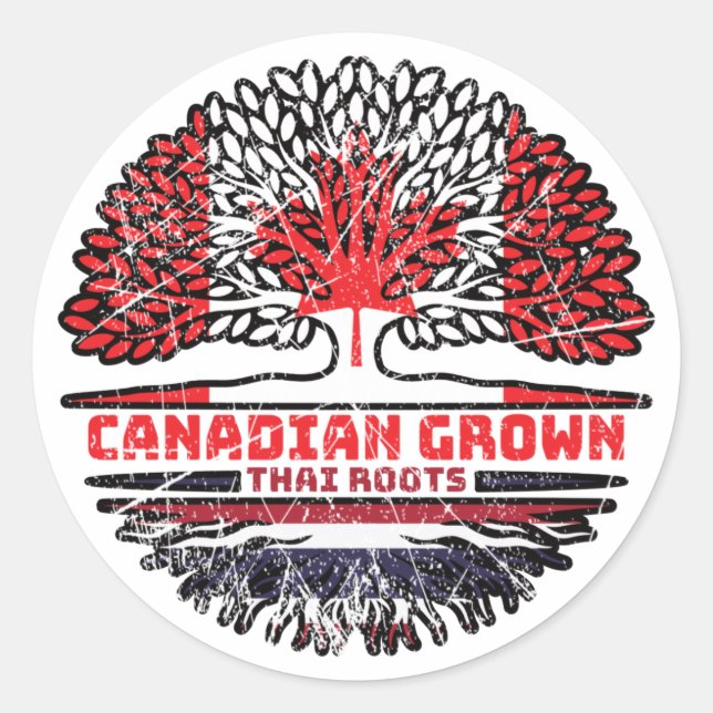 Adesivo Bandeira de Raízes da Árvore Tailandesa Canadense (Frente)