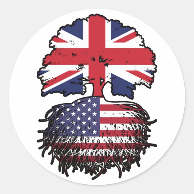 Adesivo Bandeira de Raízes de Árvore Britânica Americana (Frente)