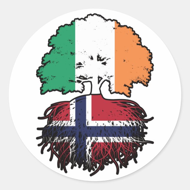 Adesivo Bandeira de Raízes de Árvore da Irlanda da Noruega (Frente)