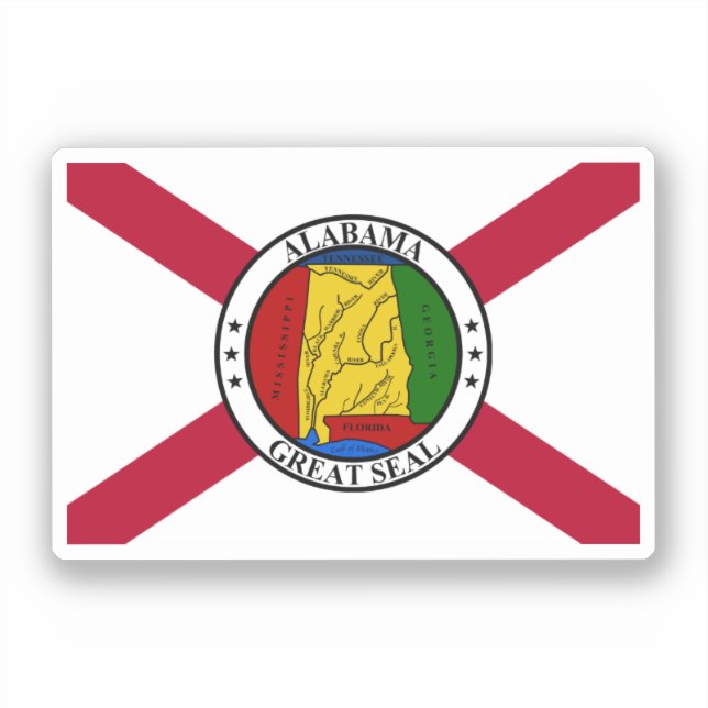Adesivo Bandeira do Estado do Alabama/ selo estatal sobrep (Frente)