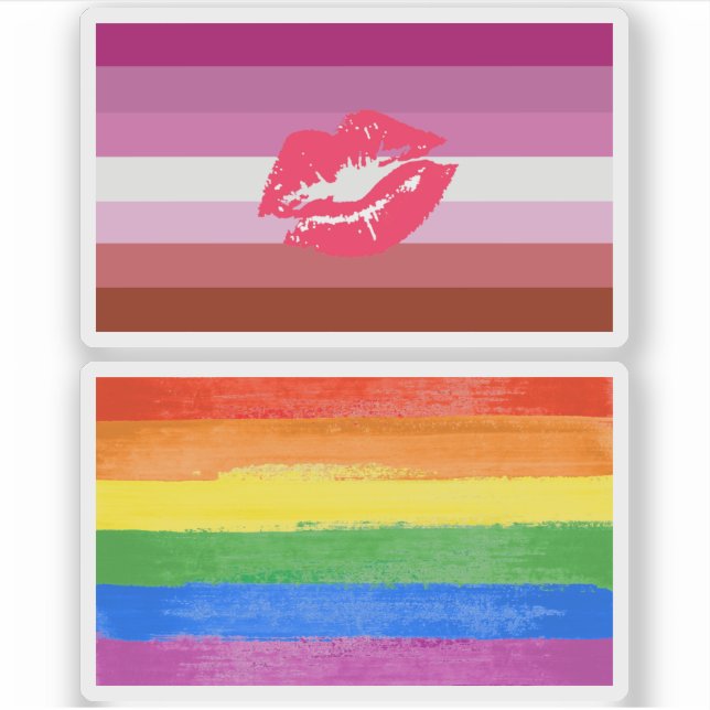 Adesivo Bandeira do Orgulho Lésbica com Batom e Lábios (Frente)
