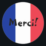 Adesivo Bandeira Francesa Obrigado Merci!<br><div class="desc">Merci! Um obrigado francês que você envia contra as cores da bandeira francesa. Você pode criar sua própria mensagem de texto personalizada. Tente um estilo de fonte,  tamanho e cor diferentes e personalize o design para fazer seus próprios adesivos.</div>