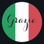 Adesivo Bandeira Italiana Caligrafia Elegante Grazie<br><div class="desc">Grazie ... uma mensagem de agradecimento em italiano contra as cores da bandeira da Itália. Você pode alterar o estilo de caligrafia elegante moderno para criar sua própria mensagem de texto personalizada. Experimente um estilo de fonte, tamanho e cor diferentes e personalize o design do texto para criar seus próprios...</div>