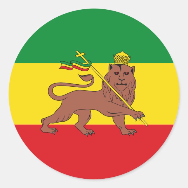 Adesivo Bandeira Rastafária da Etiópia Leão de Judah Postc (Frente)