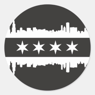 Adesivo Bandeira/skyline de Chicago em preto & no branco