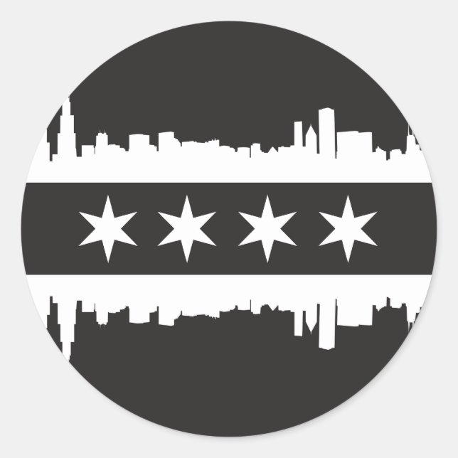Adesivo Bandeira/skyline de Chicago em preto & no branco (Frente)