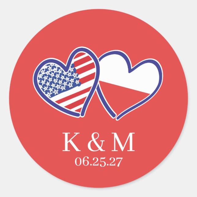 Adesivo Bandeiras do Coração Polonês Americano (Frente)