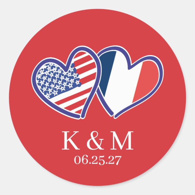 Adesivo Bandeiras Franco-Americanas do Coração (Frente)