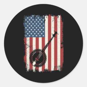 Adesivo Banjo American Flag Musical Bluegrass Theater