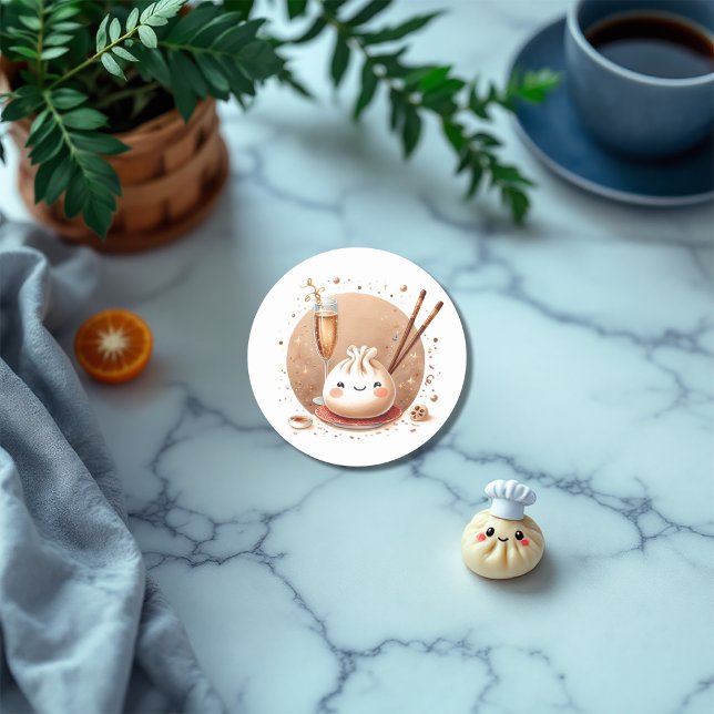 Adesivo Bao no Forno Chá de Bebê Pequeno Bolinho (Bao in the Oven Little Dumpling Baby Shower Classic Round Sticker)