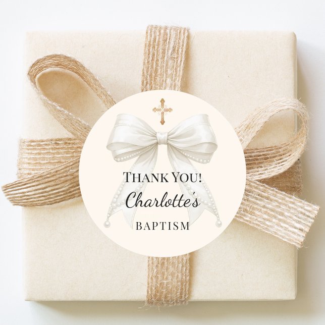 Adesivo Baptism bow ivory white pearls cross thank you (Criador carregado)