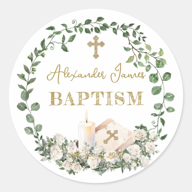 Adesivo Baptism Eucalyptus Roses Cross  (Frente)