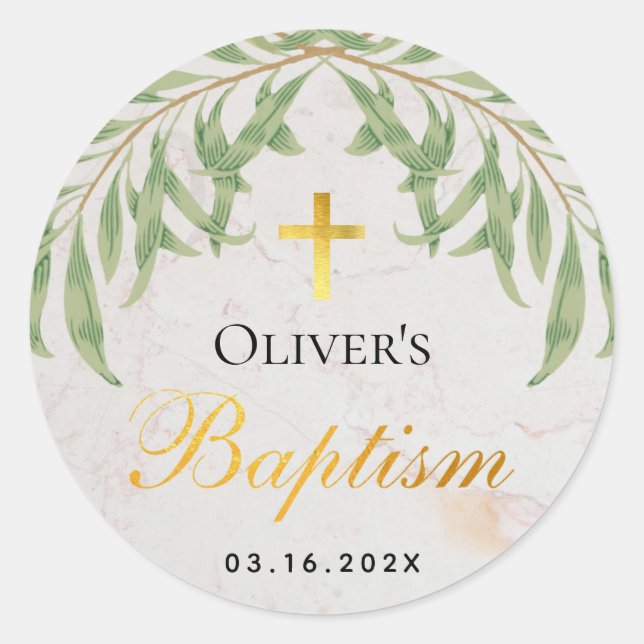 Adesivo Baptism Foliage Faux Gold Foil Script Marble (Frente)
