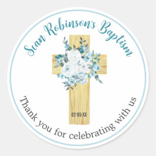 Adesivo Baptism Stickers Boy Blue Floral Cross
