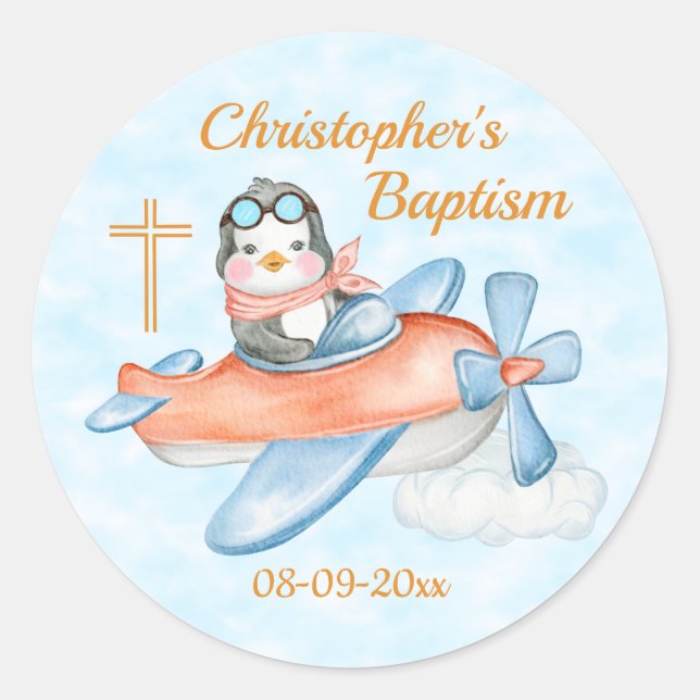 Adesivo Baptism Watercolor Baby Penguin (Frente)