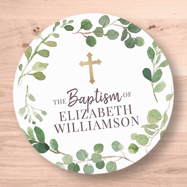 Adesivo Baptism Watercolor Foliage Botanical Cross Foto (Criador carregado)