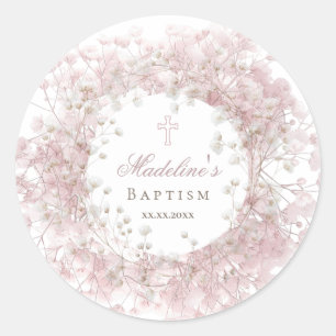 Adesivo Baptismo com gipsófila rosa