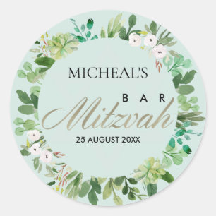 ADESIVO BAR AQUA BLUE FOLIAGE WREATH STAR BAT MITZVAH