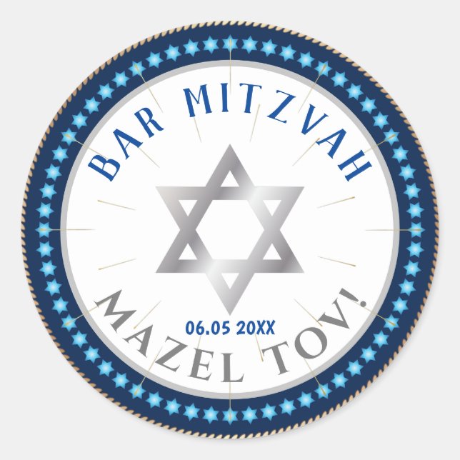 Adesivo Bar Feliz Mitzvah 20XX Decorativo Azul (Frente)