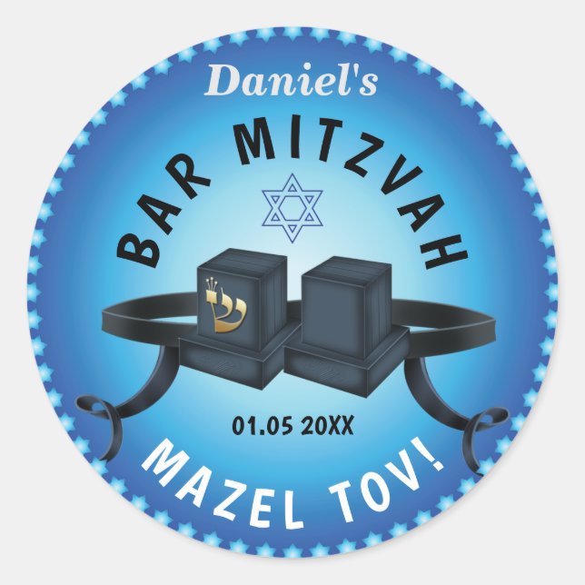 Adesivo Bar Feliz Mitzvah 20XX Decorativo Azul (Frente)
