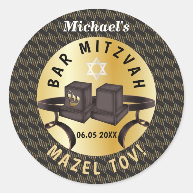 Adesivo Bar Feliz Mitzvah 20XX Decorativo Dourado (Frente)