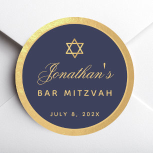 Adesivo Bar Mitzvah Azul Marinho Falso Dourado Roteiro Ele