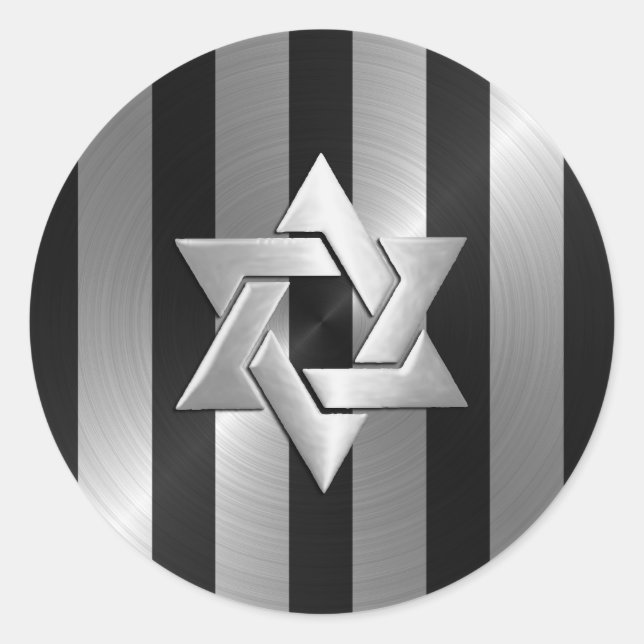 Adesivo Bar Mitzvah Black and Silver Stripe Star de David (Frente)