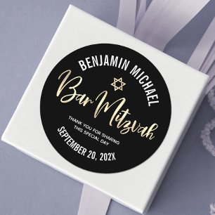Adesivo Bar Mitzvah Black Gold Foil Script Bold Moderno