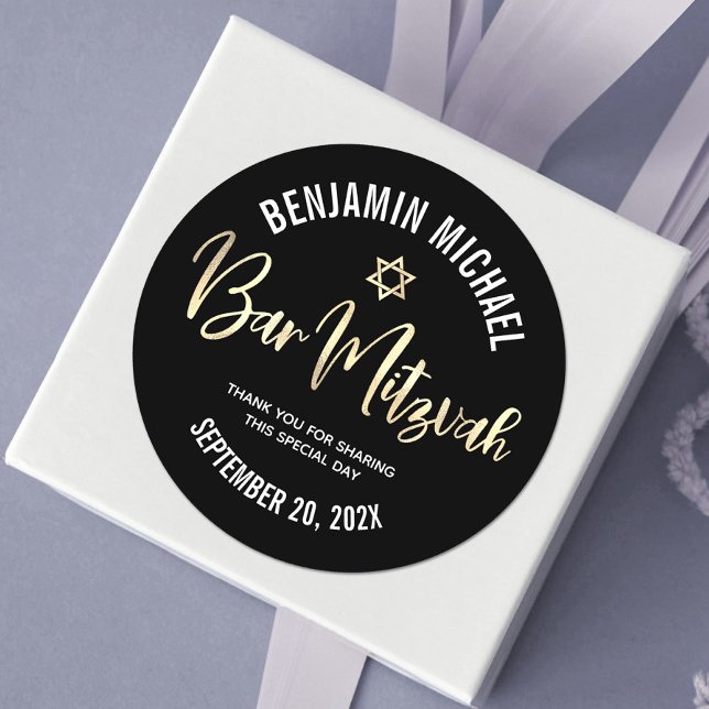 Adesivo Bar Mitzvah Black Gold Foil Script Bold Moderno (Criador carregado)