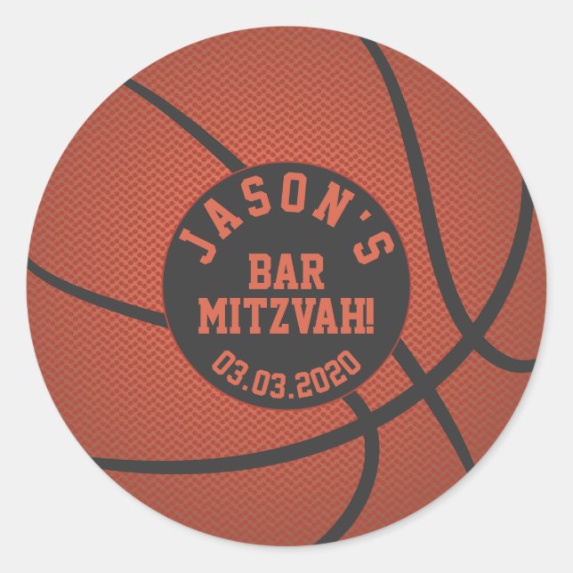 Adesivo Bar Mitzvah de Basquete Laranja Preto (Frente)