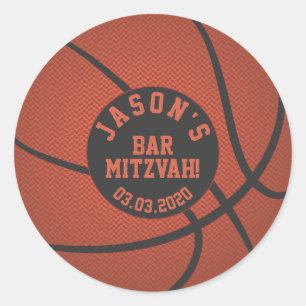Adesivo Bar Mitzvah de Basquete Laranja Preto