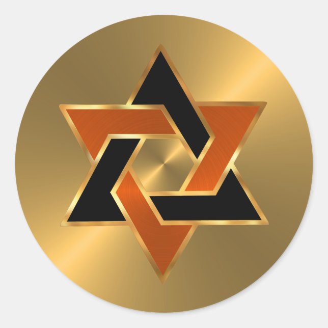 Adesivo Bar Mitzvah Dourada Estrela Negra Laranja de David (Frente)